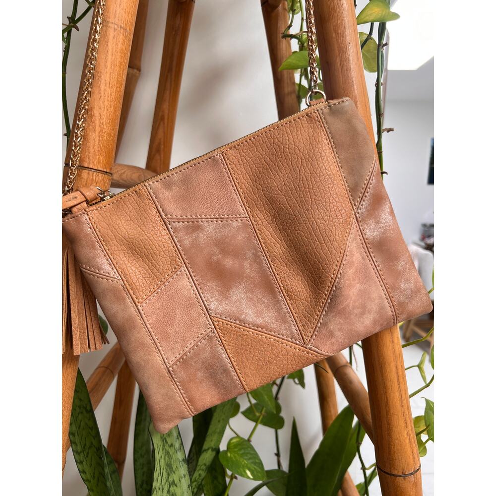 Tan Patchwork Vegan Leather Crossbody